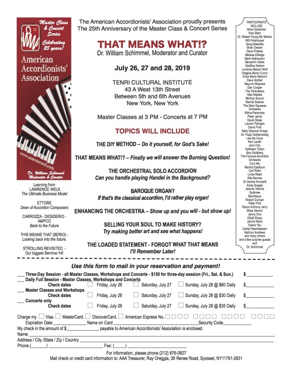 2019 Master Class and Concert Series July 26-28 in NYC