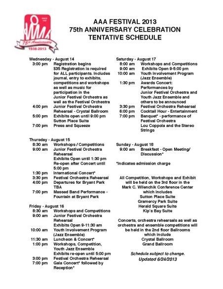 AAA Festival Schedule