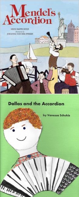 Mendel's Accordion book cover and Dallas and the Accordion book cover