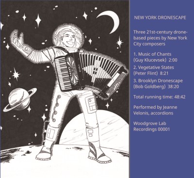 Back of New York Dronescapes CD. Artwork by Jeanne’s daughter, Viola Velonis